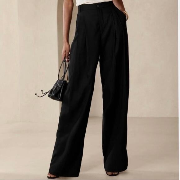 Banana Republic Lena Wide Leg Linen Blend Pant Black 8 629205 - Picture 1 of 12